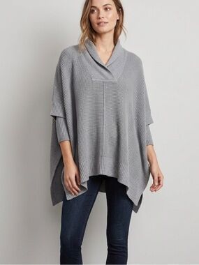 Alya Cozy Gray Knit Poncho Sweater